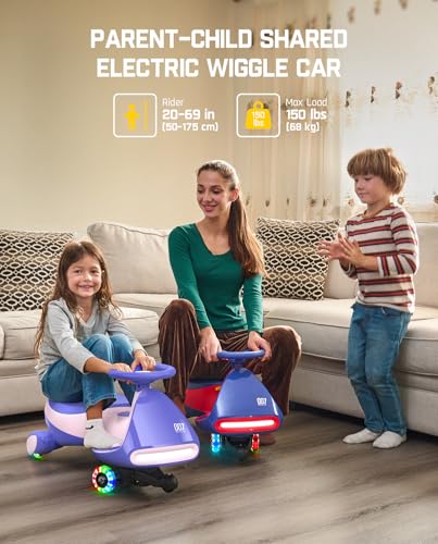 FanttikRide N7 Pro Electric Wiggle Car with Pedal, Rechargeable Battery, CyberWiggle, 2 in 1 Swing Car, 2 Speed, Anti-Rollover, Flashing Wheels, Bluetooth, for Ages 3 and Up, 150 Lbs, Blue