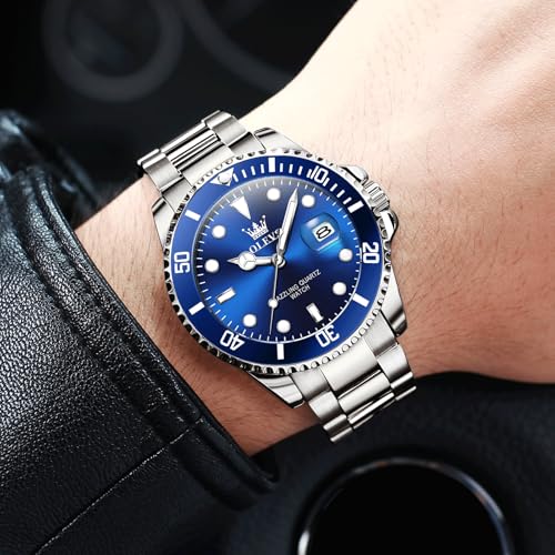 OLEVS Men's Stainless Steel Watch, Big Face Easy to Read Analog Quartz Dress Watches, Classic Rotating Bezel Waterproof Luminous Hands Date Mens Wristwatch2