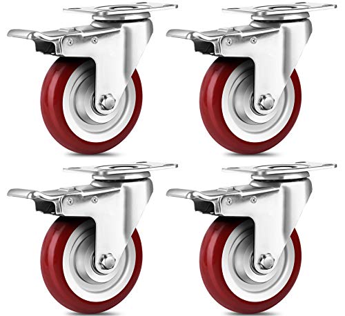 SPACECARE 4 Inches Swivel Caster Wheels, 1360Lbs with 360 Degree Heavy Duty Swivel Locking Casters with Brake Set of 4, No Noise Swivel Plate Castors