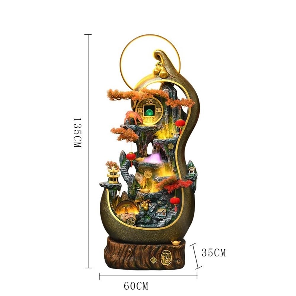 Jingzai202405 Indoor Floor Fountain Creative Gourd Rockery, Flowing Water Circulation Fountain, Wealth Attracting Ornament, Floor to Ceiling Water Landscape Decoration Water Fountain