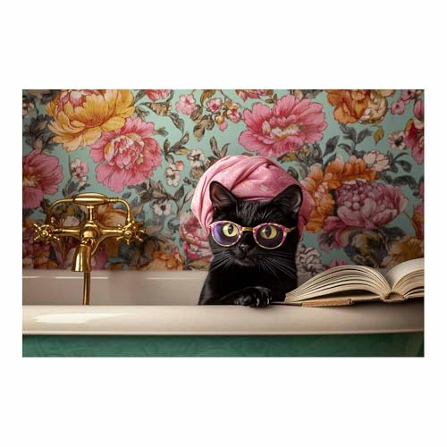 Art mural chat rose DunPei grande toile pour habiller un mur vide sans cadre