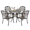 VINGLI 5 Pieces Outdoor Patio Dining Set, Cast Aluminium Patio Furniture Set with 4 Chairs and 1 Umbrella Table for Yard, Garden, Porch and Poolside, Bronze (Round Table and Chairs) (Round Table)