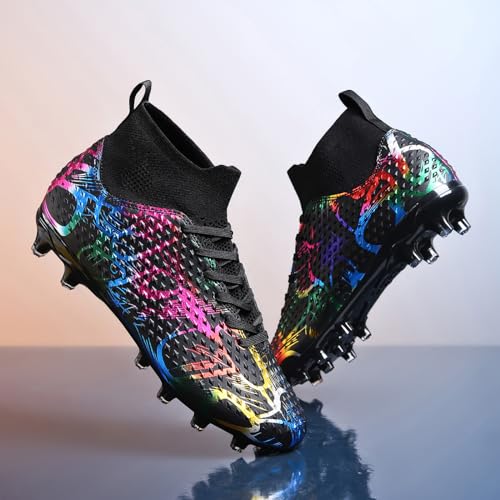VAXAV Unisex's Fashion Sports High-Top FG Trainers Cleats Football Sneakers Long Studs AG Soccer Shoes3