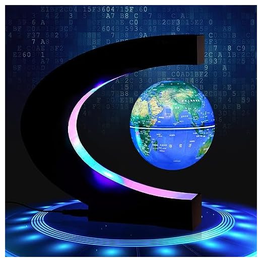 MINGZE C Forma Decoración Levitación Magnética Flotante Mapa de levitación magnética rotación del mapa del mundo con luces LED Tierra Globo Para Decoración de Escritorio Regalo de Cumpleaños