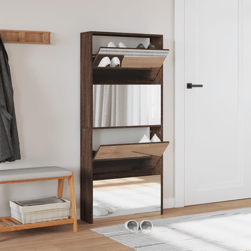 Scarpiera alta stretta con 4 cassetti a specchio, elegante, per corridoio, salvaspazio, credenza moderna a specchio, 63 x 17 x 134 cm