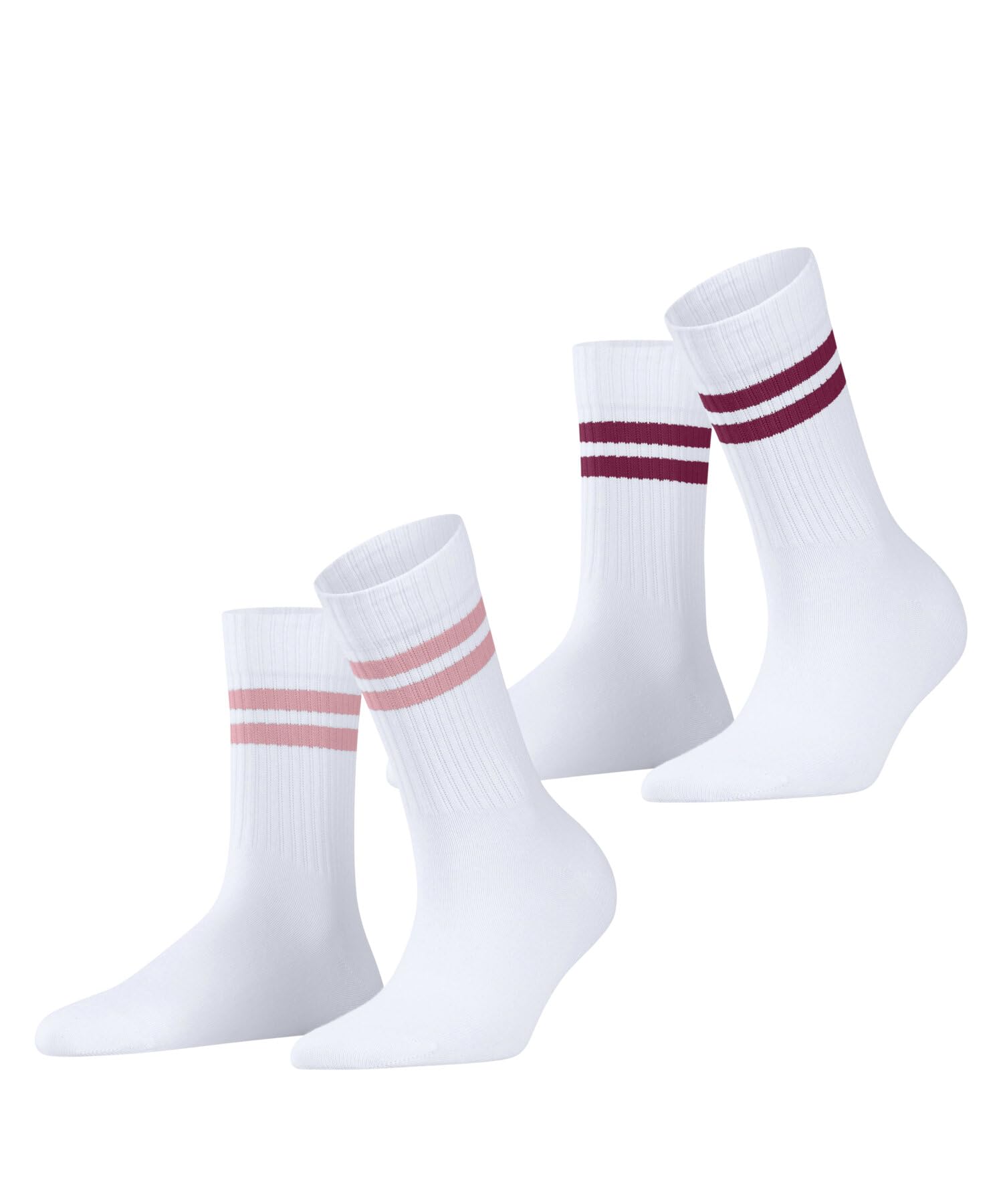 Esprit Women's White Pink 0050 Tennis Stripe Multipack W So Cotton Patterned 2 Pairs Socks, 2.5-5