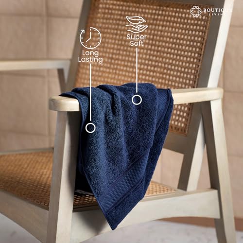 Image of BOUTIQUE LIVING Luxe Loom 100% Cotton 550 GSM Blue Hand Towels - Pack of 2