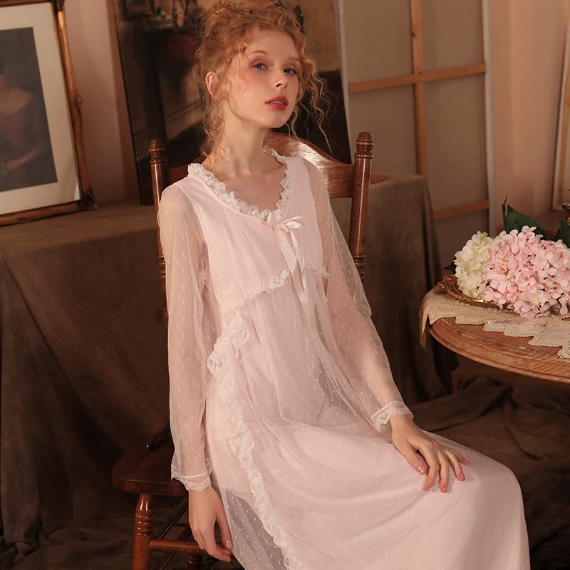Camicia da notte da donna Vintage Mesh Chemises camicia da notte vittoriana pizzo pigiameria notte Sleepdress Loungewear
