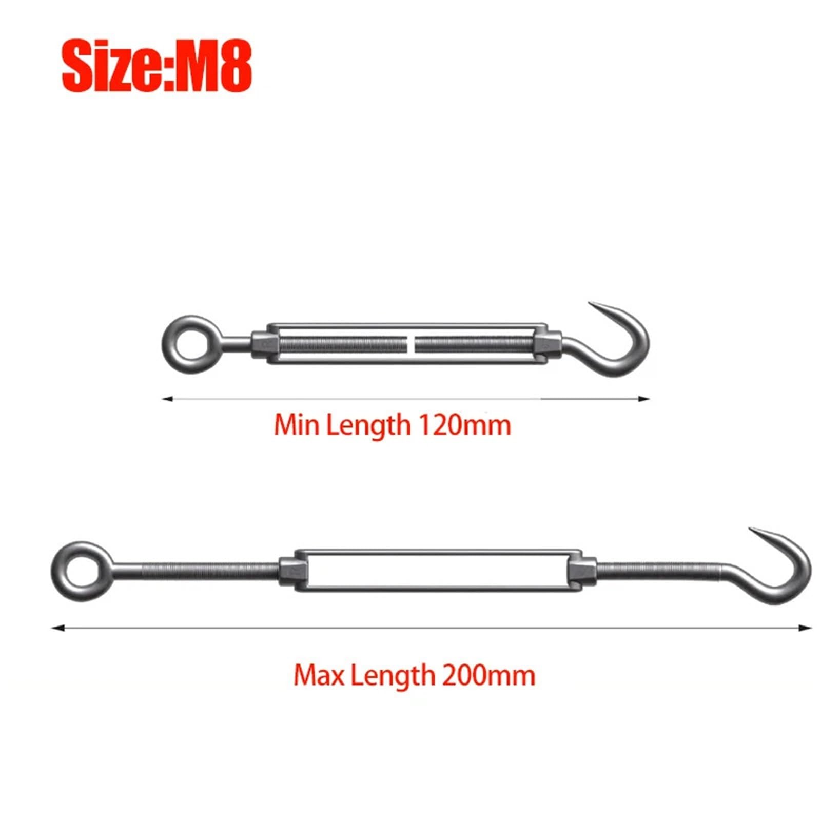 Tensores Para Toldos Tensores de gancho y ojo, juego tensión Cable cuerda, bloqueo tensor cuerdas alambre ajustable for jardín M4 M5 M6 M8(M8 OCHook,10PCS)