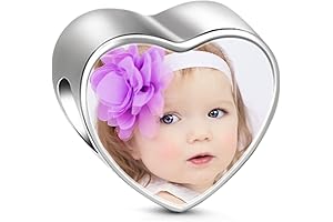 Custom Photo Engraved Heart Charm for Bracelet 925 Sterling Silver