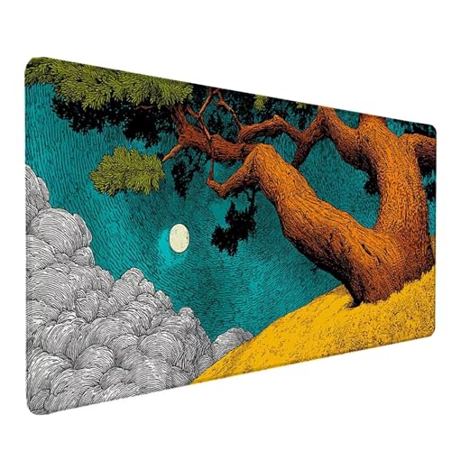 Tapis de souris XXL 80x30cm motif arbre paysage pour bureau PC lsy2603JO