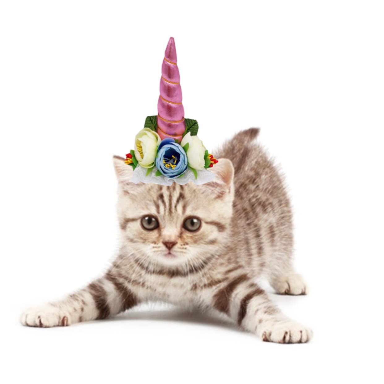 POPETPOP Funny Unicorn Pet Hat Adorable Costume for Cats Dogs for Parties Birthdays Photo Shoots Soft Cloth Material Comfortable Fit for Pets Pink Horn Design