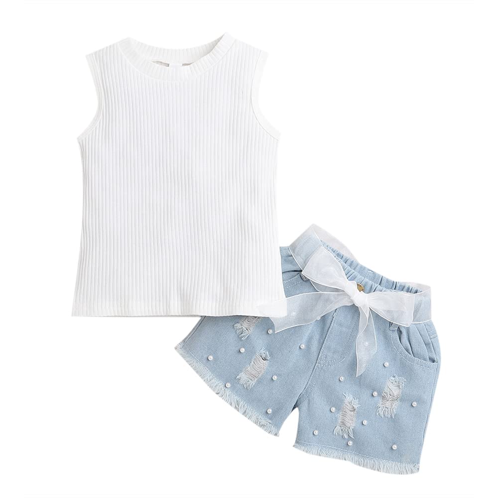 Girl's Poly Cotton Polyester Solid Top And Pearl Embellished Slim Fit Short Set-image-14