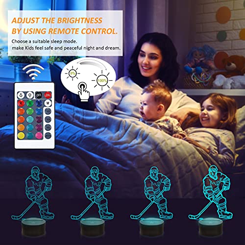 Image of FULLOSUN 3D Night Lights Ice Hockey Athlete 3D Illusion Bedside Lamp 16 Colors Changing with Remote Control Best Birthday Gifts for Men Women