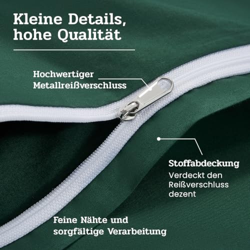 Duvetnova Bettwäsche 220x240 Baumwolle Dunkelgrün, 220x240 Bettwäsche-Sets 1 Bettbezug 220x240 Baumwolle + 2 Kissenbezüge 80x80 cm… – Ansicht 4