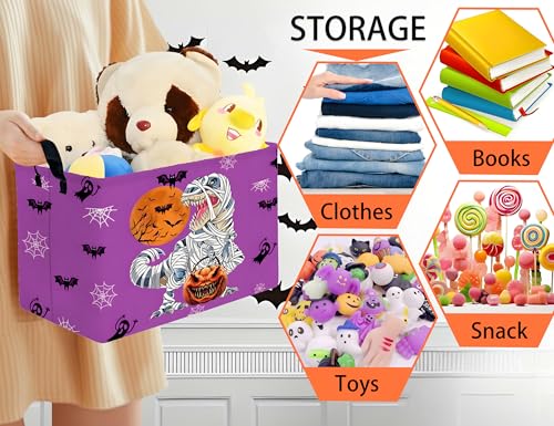 Image of Large Halloween Themed Candy Gift Boo Basket for Kids Baby Personalized Adults Storage Bin Fall Decor(Purple Dinosaur)