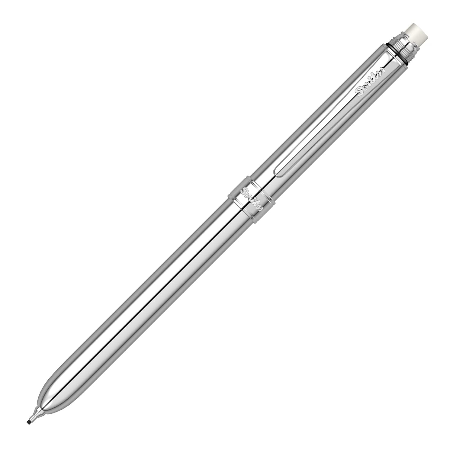 Scrikss Trio 93 Chrome Multi Pen | Penna 3 in 1 | Penna a sfera e matita mina 0,5 mm | finiture cromate | Meccanismo girevole a 360 gradi