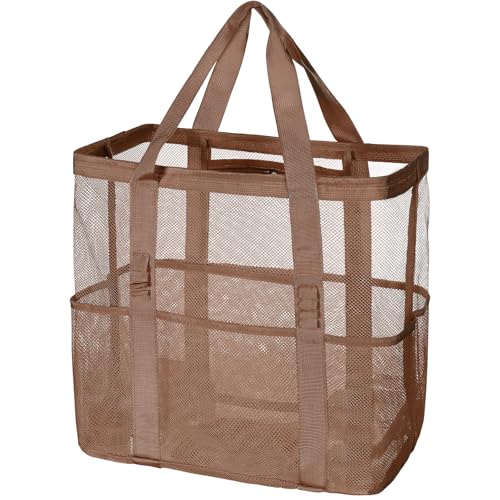 Tavaleu Beach Bag - Large Beach Bags for Women, Mesh Tote Bag with Multi Functional Pockets for Family Travel/Vacation/Swimming Gym/Storage