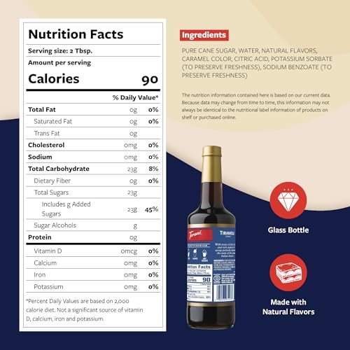 Image of Torani Coffee Syrup, Tiramisu Flavoring for Drinks, Glass Bottle with Pump Included, 25.4 Fl Oz