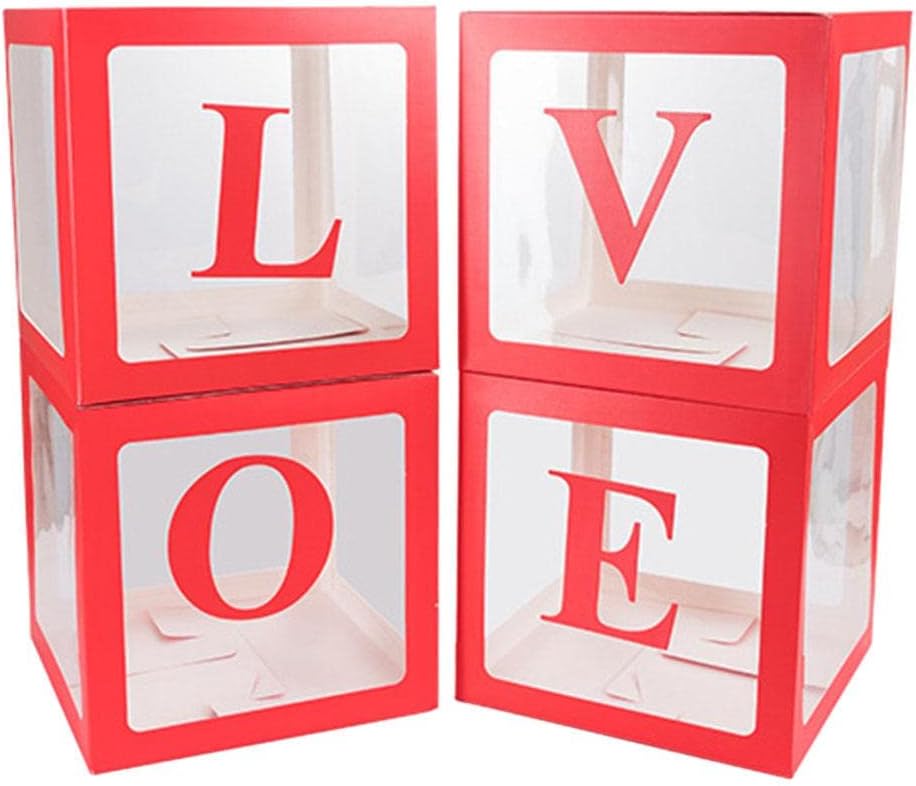 Premium Translucent Baby Shower Boxes 4Pcs 11.8inch for Gender Reveal & Birthday Decorations - DIY Name Combination, Centerpieces - Pink