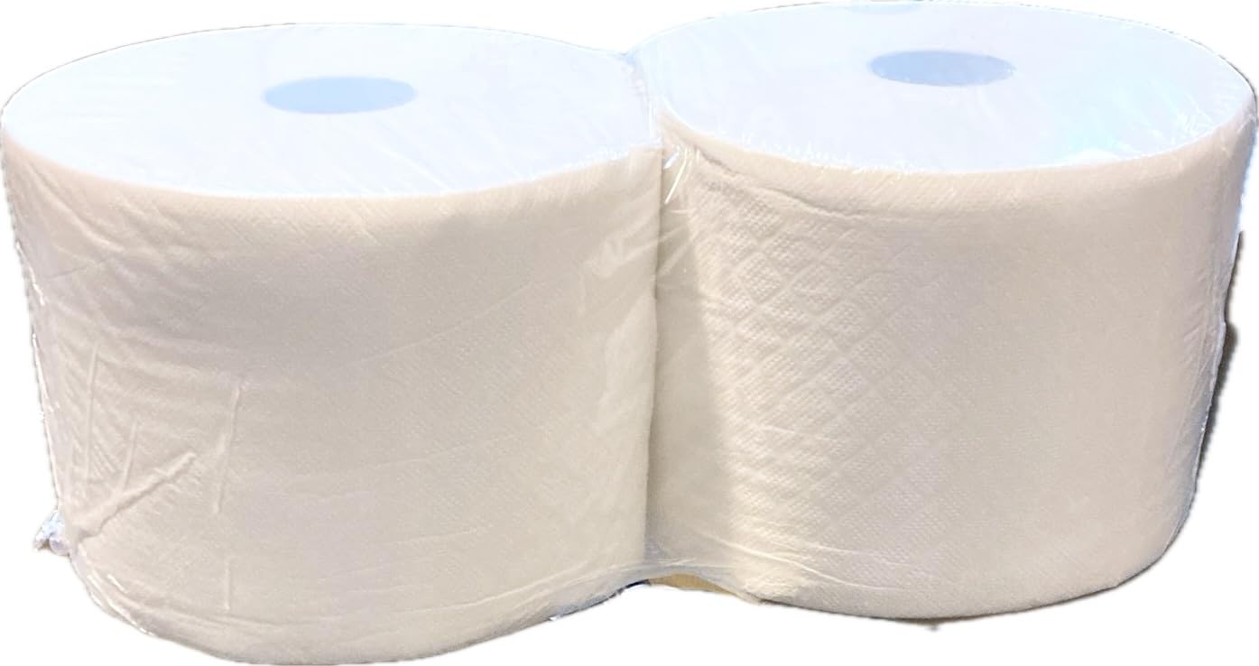 ★2 Bobinas 800 mts de Papel Industrial Mecánico de Pasta de Celulosa Blanca Virgen 2 capas Acabado Gofrado Cosido Gran Absorción por su Celdeado Especial Máximo Volumen de Absorción por cm2.