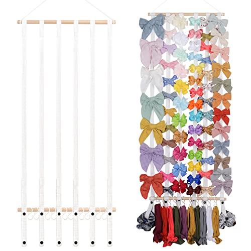 Oaoleer Organizador de lazos para el pelo para niñas, organizador de diadema para colgar en la pared, decoración del hogar para habitación de niñas (1 unidad, blanco, 35 pulgadas)