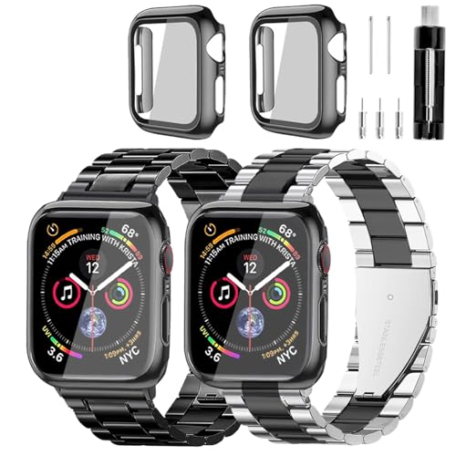 Compatible with Apple Watch Band and Case Iwatch Ultra Series 10 9 8 7 6 5 4 3 2 1 SE 49mm 46mm 45mm 44mm 42mm 41mm 40mm 38mm, Men Women Classy Stainless Steel Metal Business Black Silver Gold Pink