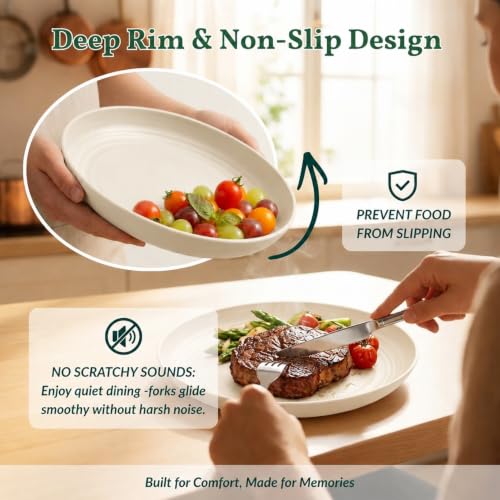 Image of Homienly Dessert Plates - 8 Inch Wheat Straw Plates Set, Dinner Plates Set of 8, Appetizer Plates, Lightweight Unbreakable Plates, Microwave Safe Plates, Deep Plates for Dinner - Beige