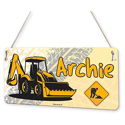 Beenanas Digger Construction Personalised Childs Bedroom Door Sign Name Plaque Cover