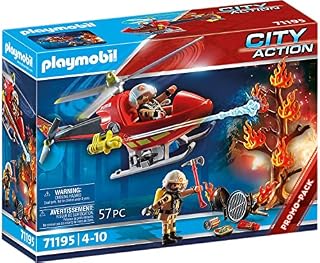 Playmobil 71195 City Action Fire Helicopter, air-based playset with firing cannon, action playset for children ages 4 years+