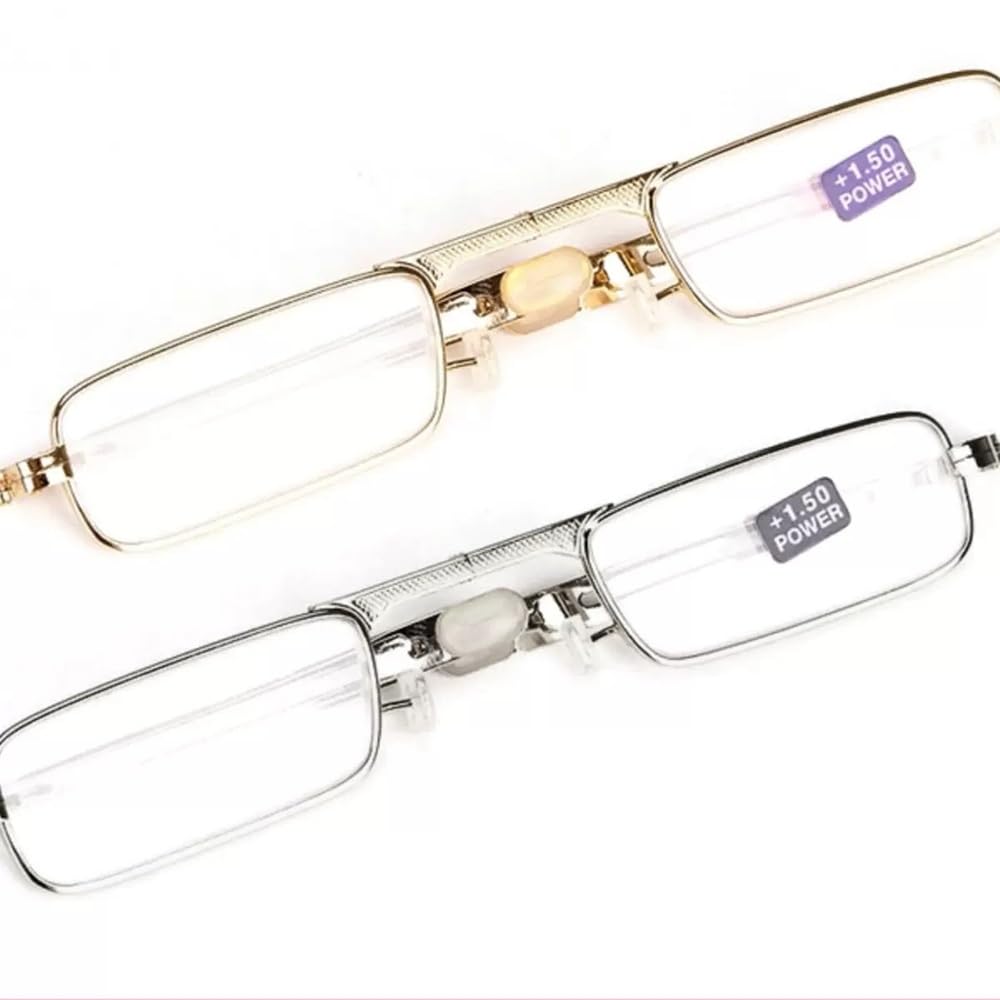 Gafas de lectura Ultraligeras Gafas de Lectura Plegables con funda gafas Portátiles Gafas Rectangulares unisex Marco metal