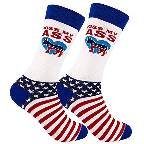 Funatic Kiss My Ass Democratic Crew Socks | Funny Anti Donald MAGA Unisex Voter Clothing | Original 2020 American Patriot Novelty Gift Apparel for Men and Women | Great Democrat America Vote Accessory