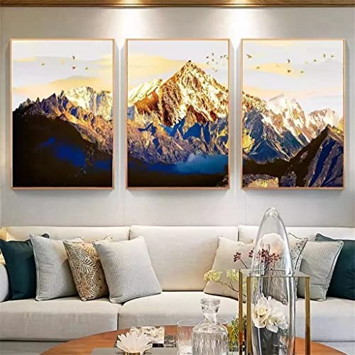 Poster montagne enneigée dorée décoration murale salon tableau nordique 3pcs