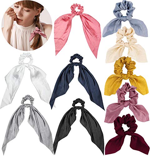 10 Packs Scrunchies for Hair, Taomoder Silk Hair Scrunchies for Women Hair Ties Bowknot Scrunchies for Hair Ponytail Holder Fashion Hair Scarf Scrunchie Bunny Ear Scrunchies