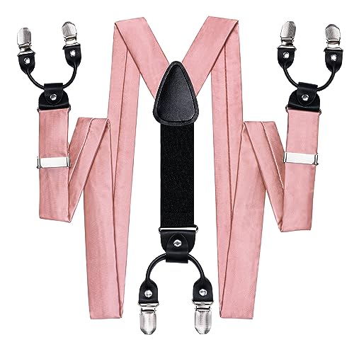 Image of Hi-Tie Men's Suspenders and Tie Set Silk Adjustable Elastic Y Braces with Strong 6 Clips Pocket Square Set