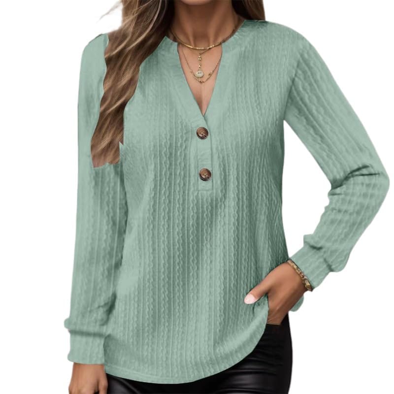 Button Down Shirt for Women Long Sleeve V Neck Henley Shirt Womens Spring Fashion 2025 Solid Color Loose