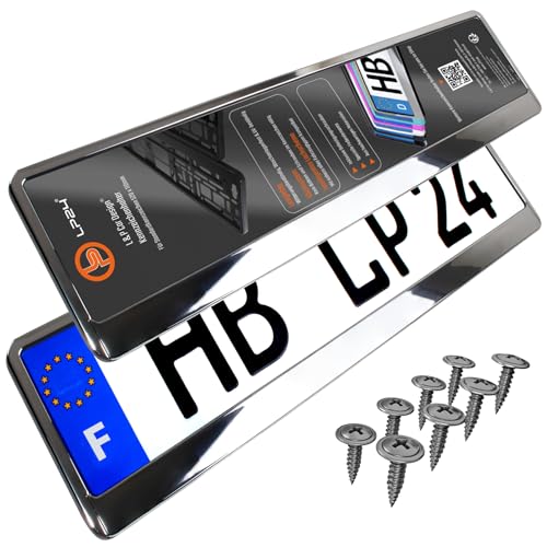 Support Plaque Immatriculation Voiture - [Simple, Durable et sur] - Lot de 2 avec 8 Vis - 520x110 mm - Optique Chrome - Auto Porte Plaque Immatriculation adapté pour Toute Voiture - Fixation Plaque