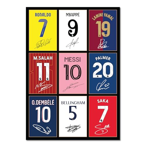 Huipalon Football Wall Art Poster 1 PCS Superstar Jerseys Canvas Wall Art Stylish Football Gifts for Boys Girls Women Men 12 × 8 Inch (Just 1 Piece with 9-Grid Design, Not 9 Piece, NO Frame)