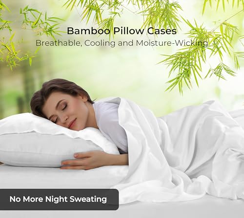 Image of Royale Linens Cooling Pillow Cases King Size Set of 2-100% Rayon Derived from Bamboo Cooling Pillowcase for Hot Sleepers - Soft & Silky Pillow Covers with Envelope Closure (White 20x40 Inches)