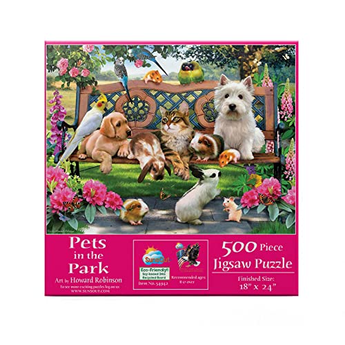 Sunsout Inc - Pets In The Park - 500 Pc Jigsaw Puzzle By Artist: Howard Robinson - Finished Size 18" X 24" - Mpn# 54942 #TOP3