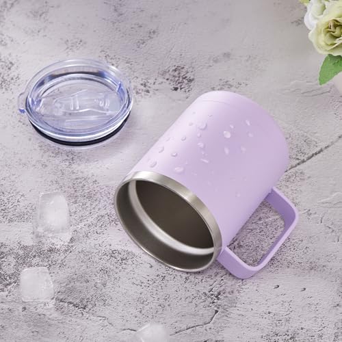 Image of MEWAY 12oz Coffee Mug With Handle and Sliding Lid,Stainless Steel Travel Tumbler Cup with Handle,Double Wall Vacuum Insulated Camping Cup for Hot & Cold Drinks Tea (Lilac,Set of 1)