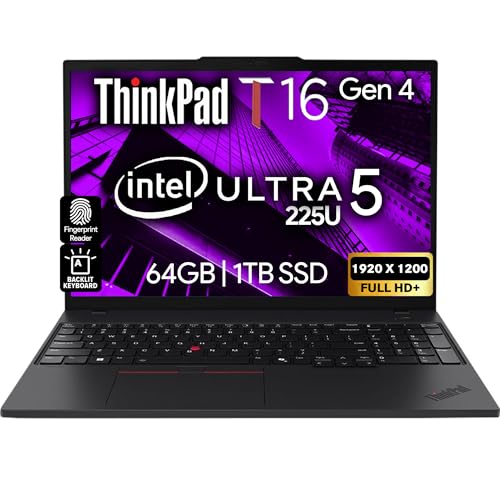 Image of Lenovo ThinkPad T16 Gen 4 Business Laptop 16 FHD+ Display, Intel Ultra 5-225U (Beats i7-1355U), 64GB DDR5 RAM, 1TB SSD, 5MB Webcam, Fingerprint, Backlit KB, WiFi 6E, RJ-45, Win 11 Pro