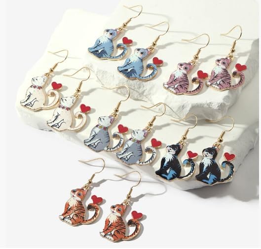 Cute Cat Heart Drop Earrings – Enamel Alloy Charm Jewelry for Everyday Wear and Gifts - Image 3