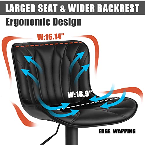Younike Bar Stools Set Of 2 Swivel Barstools Adjustable Pu Leather Upholstered Wing Back Counter Stools, Black, 3-5 Mins To Assemble, Loads 300Lbs #TOP2