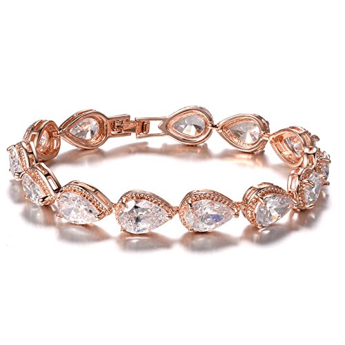 SELOVO Teardrop Rose Gold Tone Chain Tennis Bracelet for Women Lady