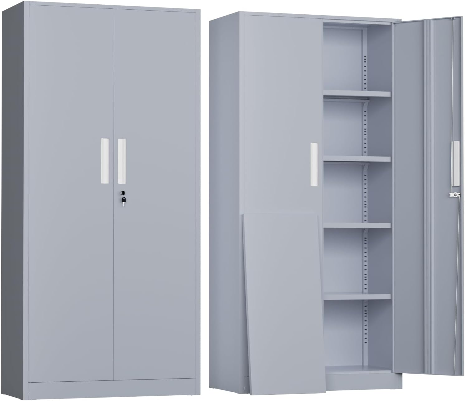 Greenvelly Metal Storage Cabinet, Locking Steel Cabinet with 2 Doors and 4 Adjustable Shelves, 71" Utility Metal Filing Organization with Lock for Home Office, Garage, Classroom (Dark Gray)