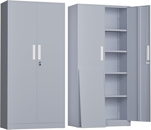 Miniatura 16 de Greenvelly Gabinete de Almacenamiento de Acero SnapIt, Gabinete de Almacenamiento de Metal para Garaje de 72" con Cerradura, con 4 Estantes