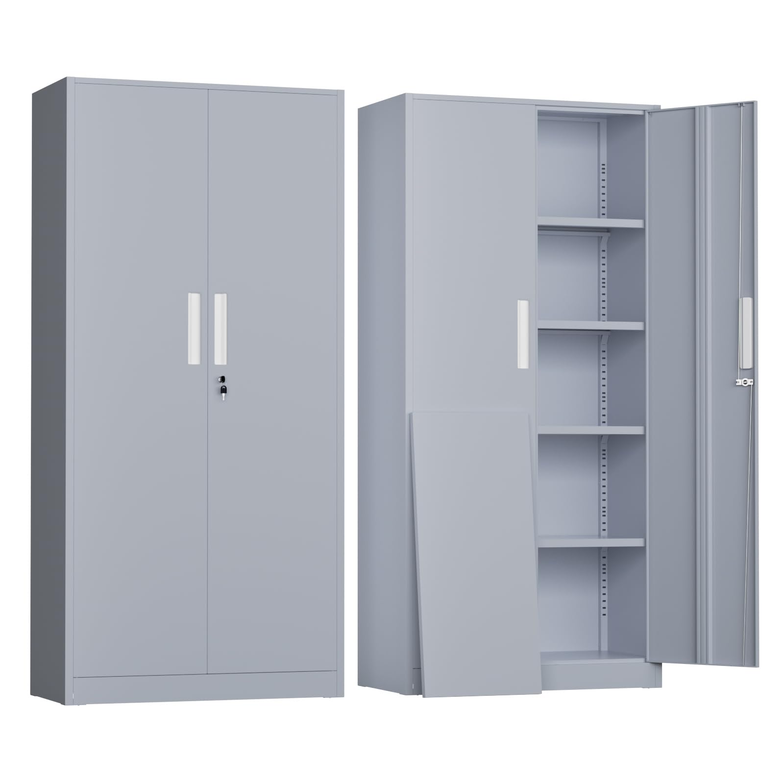 Greenvelly Metal Storage Cabinet, Locking Steel Cabinet with 2 Doors and 4 Adjustable Shelves, 71" Utility Metal Filing Organization with Lock for Home Office, Garage, Classroom (Dark Gray)