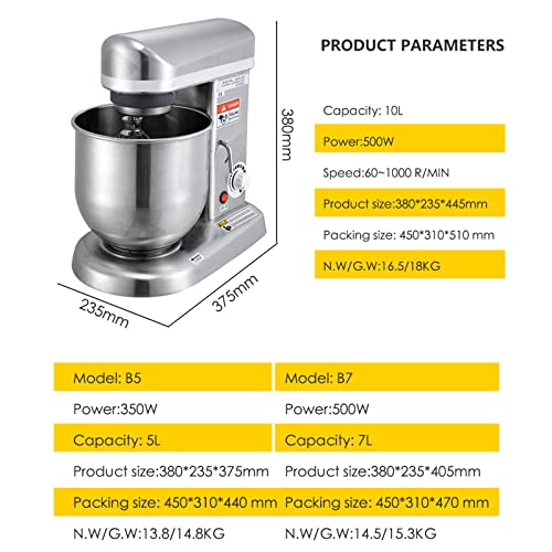 Küchenmaschine,6 Geschwindigkeiten Knetmaschine,10Liter Edelstahlschüssel Rührgerät 500W Zubehör Inbegriffen Ideal Zum… – Bild 5