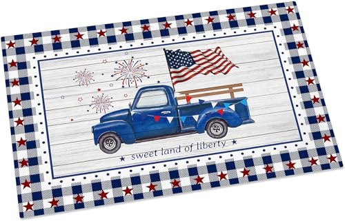 4th of July Door Mat Patriotic Doormat Entryway Rug Welcome Independence Day Doormat Stain and Fade Resistant Outdoor Mat Decorative for Home Bathroom Kitchen Indoor(2-Piece Sleeve)
